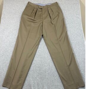 Peter Millar‎ Mens Khaki Wool Cashmere Flat Front Pleated Dress Pants 36